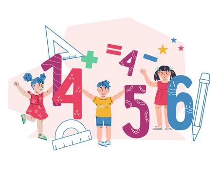 Children with numbers for mathematics, arithmetic and counting, vector isol.. Stock Illustration