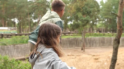 Children observing animals at the zoo, learning about wildlife and nature Stock Footage 312281463