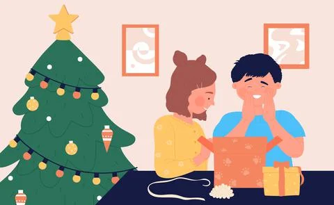 Happy children celebrating Christmas at home illustration Stock Vector  Image & Art - Alamy