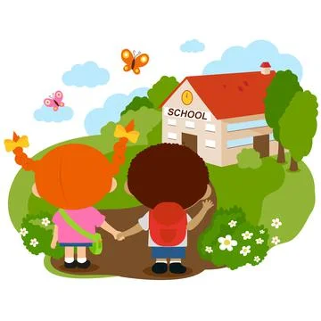 Children out of their school. Vector illustration Stock Illustration