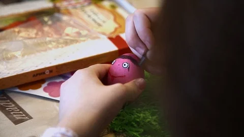 Children paint Easter eggs Video stock 87644176