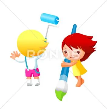 Children painting together Stock Illustration
