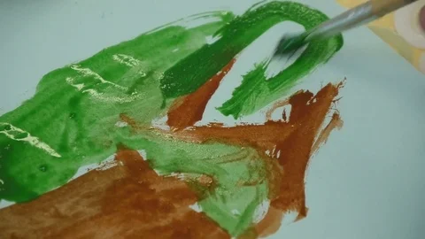 Children paints nature in kindergarten Stock Footage