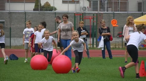 Children Participate in Sports Competitions During Celebration of Day of Sport Stock Footage