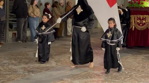 Children Participating in Semana Santa Procession in Bilbao Stock Footage 332154162