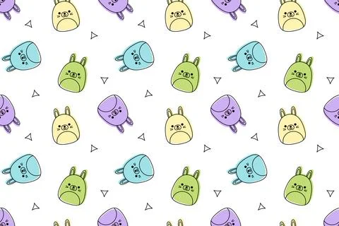 Children pattern with hares. Line art. Squishmallow. Cute hare. Kawaii, vector Illustrazione stock