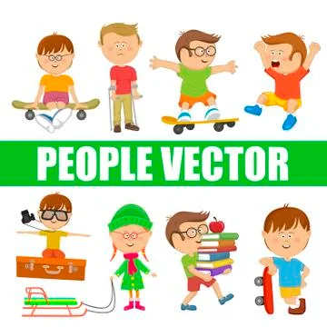 Children. People vector with various characters Stock Illustration