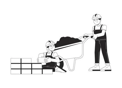 Children performing construction work in harsh conditions 2D line characters Illustrazione stock