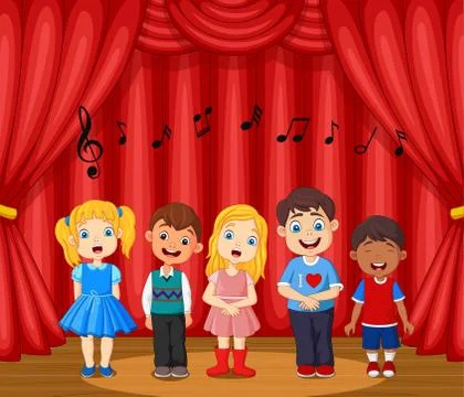 Children performing singing on the stage Stock Illustration