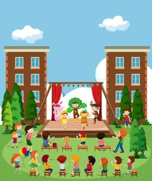 Children performing on stage Stock Illustration