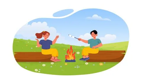Children on picnic vector concept Illustrazione stock