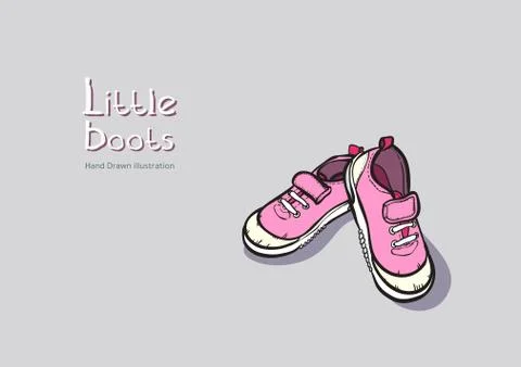 Children pink boots vector in hand drawn graphic for logo, poster, postcard,  Stock Illustration