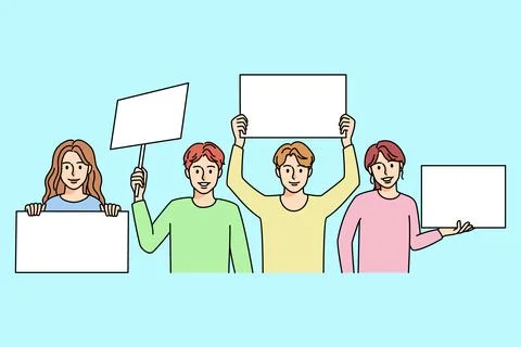 Children with placards on demonstration 스톡 일러스트