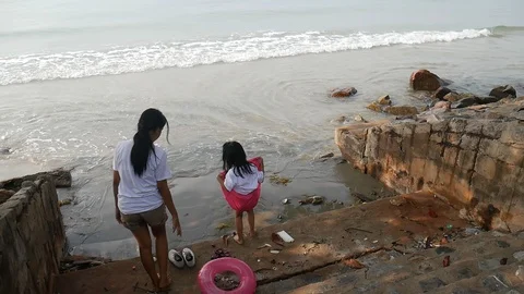 Children play on the beach Stock Footage 96671691