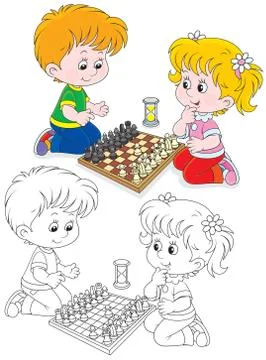 Children play chess Stock Illustration