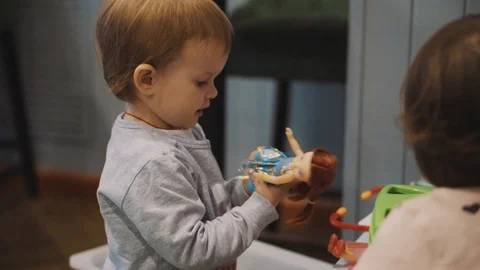 Children play in a children's corner in a cafe Stock Footage 89502181