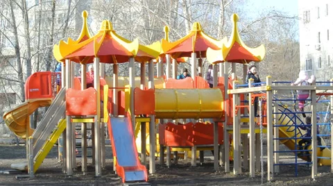 Children Play  On The Playground Stock Footage 37122254