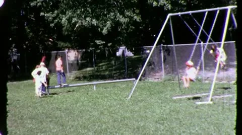 Children Play in PLAYGROUND on Slide Kids 1960s Vintage Film Home Movie 3234 Stock Footage