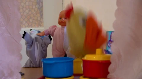 Children play puppet theater Stock Footage 98921752