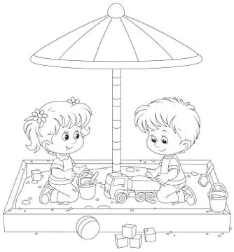 Children play in a sandbox Stock Illustration