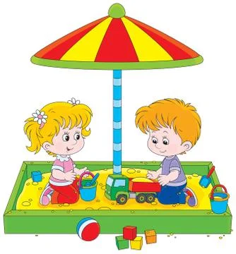 Children play in a sandbox Stock Illustration