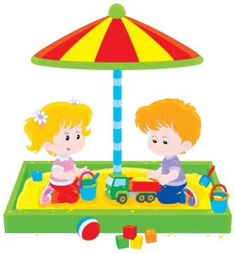 Children play in a sandbox Stock Illustration