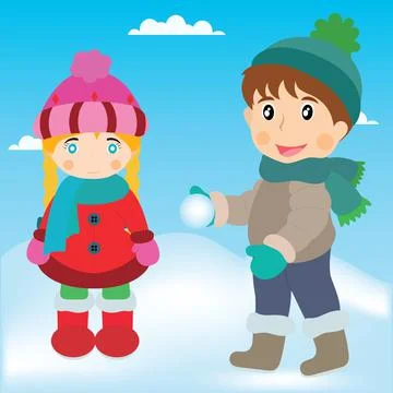 Children play in the snow Stock Illustration