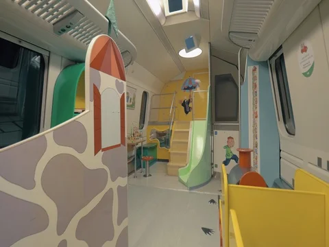 Children play space in the train Helsinki-Rovaniemi Stock Footage 80181783