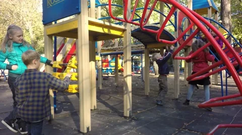 Children played on the playground soap bubbles. Stockbeeldmateriaal 68763199