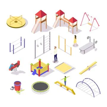 Children playground icon set, vector isometric isolated illustration Stock Illustration