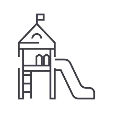 Children playground,small house with a slide vector line icon, sign, illustra Stock Illustration