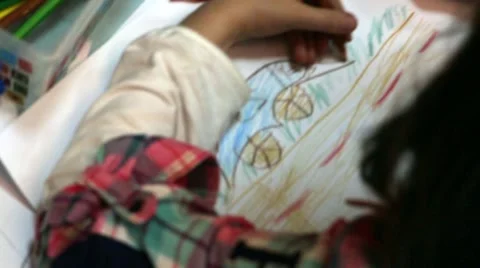 Children Playing and drawing  with her Mother in toy family Video stock 44611981