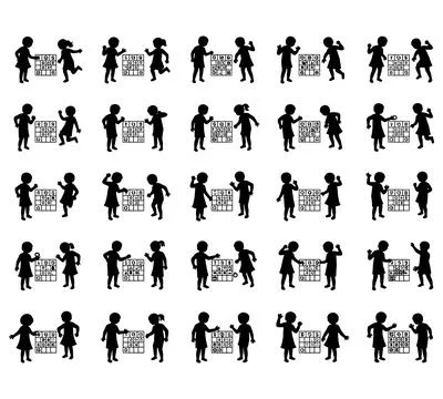 Children Playing and Learning Silhouette Collection with Classroom Activities Stock Illustration