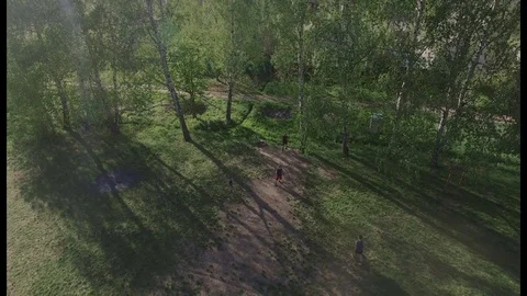 Children playing ball on the field view from above Stock Footage 75879225