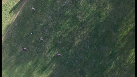 Children playing ball on the field view from above Stock Footage 75879688