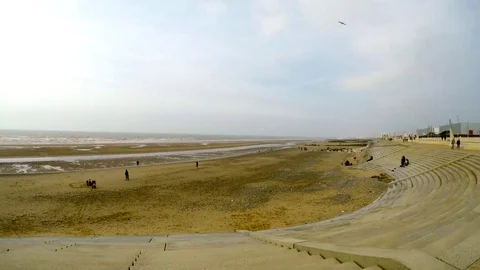 Children playing on the beach, Cleveleys Stock Footage 77863633