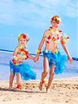 Children  playing on  beach. Stock Photos