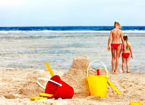 Children  playing on  beach. Stock Photos