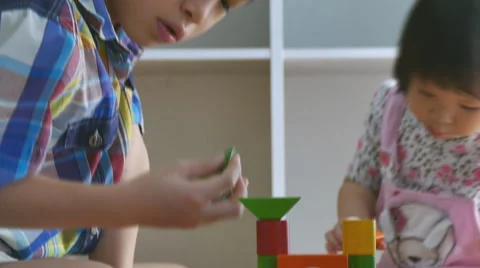 Children playing blocks Stock Footage 56026884