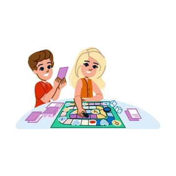 Children playing board game, learning and having fun together Stock Illustration