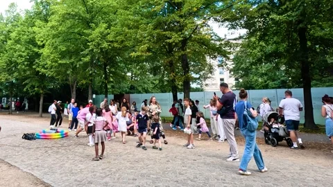 Children Playing with Bubbles in Berlin Park on Summer Day Stock Footage 315421229
