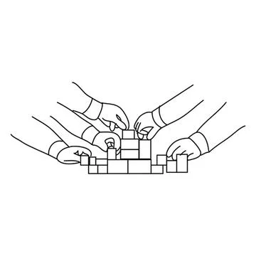 Children playing with building blocks on a white background Illustrazione stock