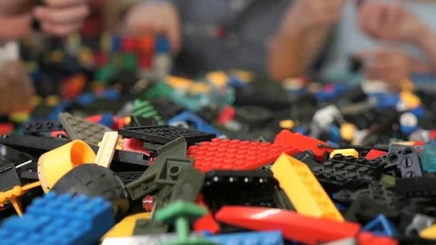 Children playing with building kit. Close-up Stock Footage 83064139