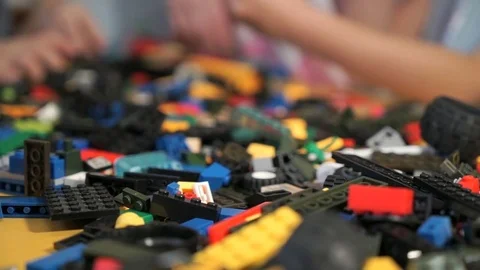Children playing with building kit. Close-up 스톡 동영상 83146342