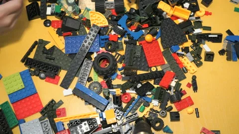 Children playing with building kit. Close-up Stock Footage 86214557