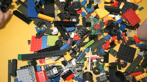 Children playing with building kit. Close-up Stock Footage 87681668