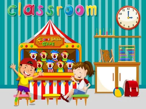 Children playing in classroom Stock Illustration