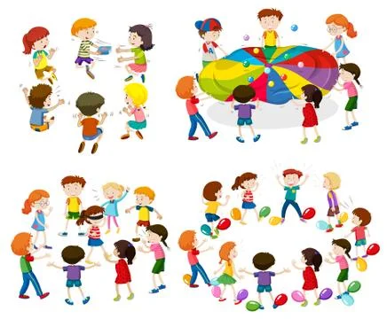 Children playing different games Illustrazione stock