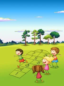 Children playing in the field Illustrazione stock