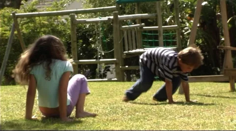 Children playing in garden Stock Footage 43682967